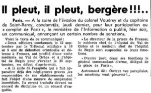  23 Septembre 1961 
---- 
Evasion du colonel VAUDREY
et du
Capitaine De SAINT-REMY
----
Pluie de sanctions
